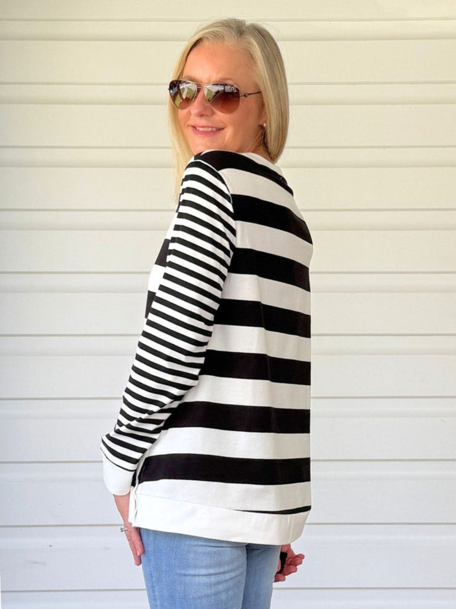 Gordon Smith Newport Stripe Button Top | Navy/Ivory
