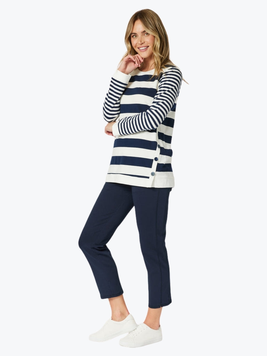 Gordon Smith Newport Stripe Button Top | Navy/Ivory