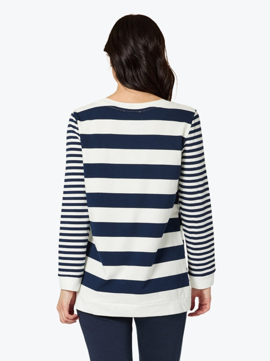 Gordon Smith Newport Stripe Button Top | Navy/Ivory