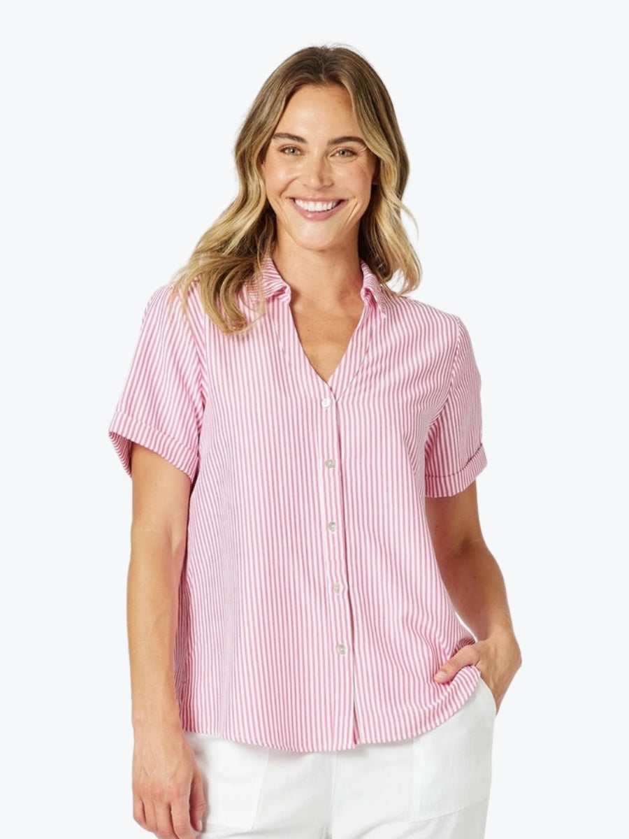Gordon Smith Piper Short Sleeve Shirt in Pink/White Stripe