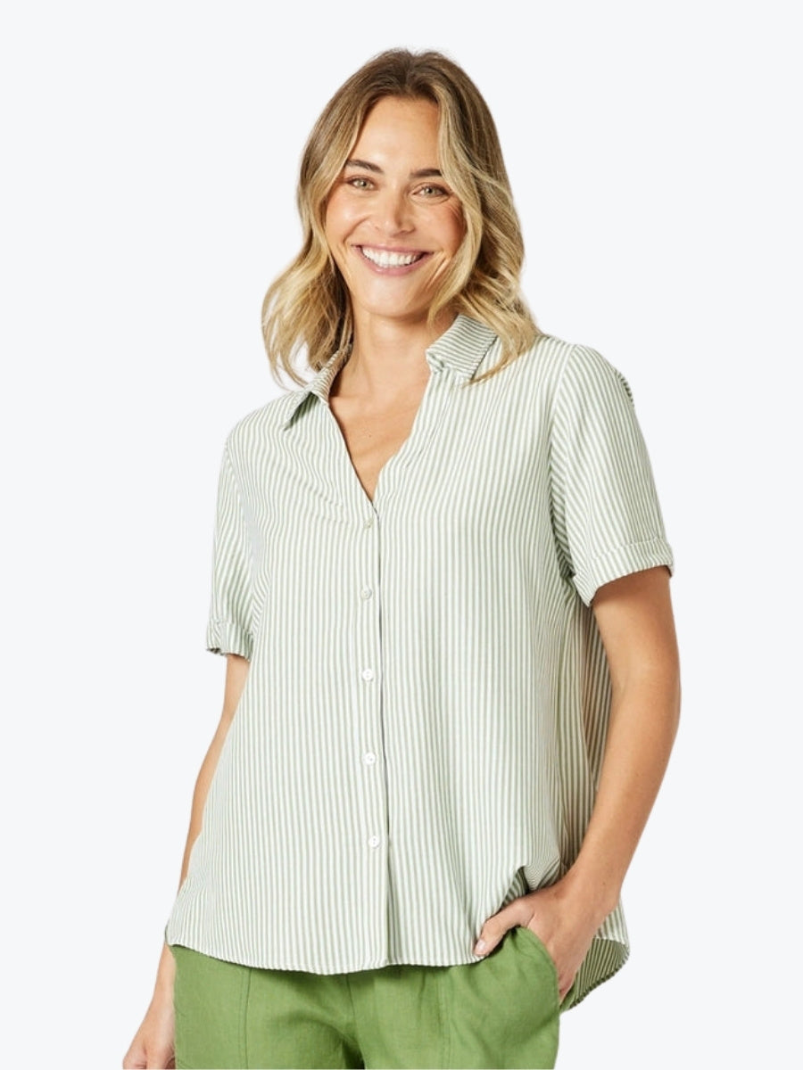 Gordon Smith Piper Short Sleeve Shirt in Sage/White Stripe