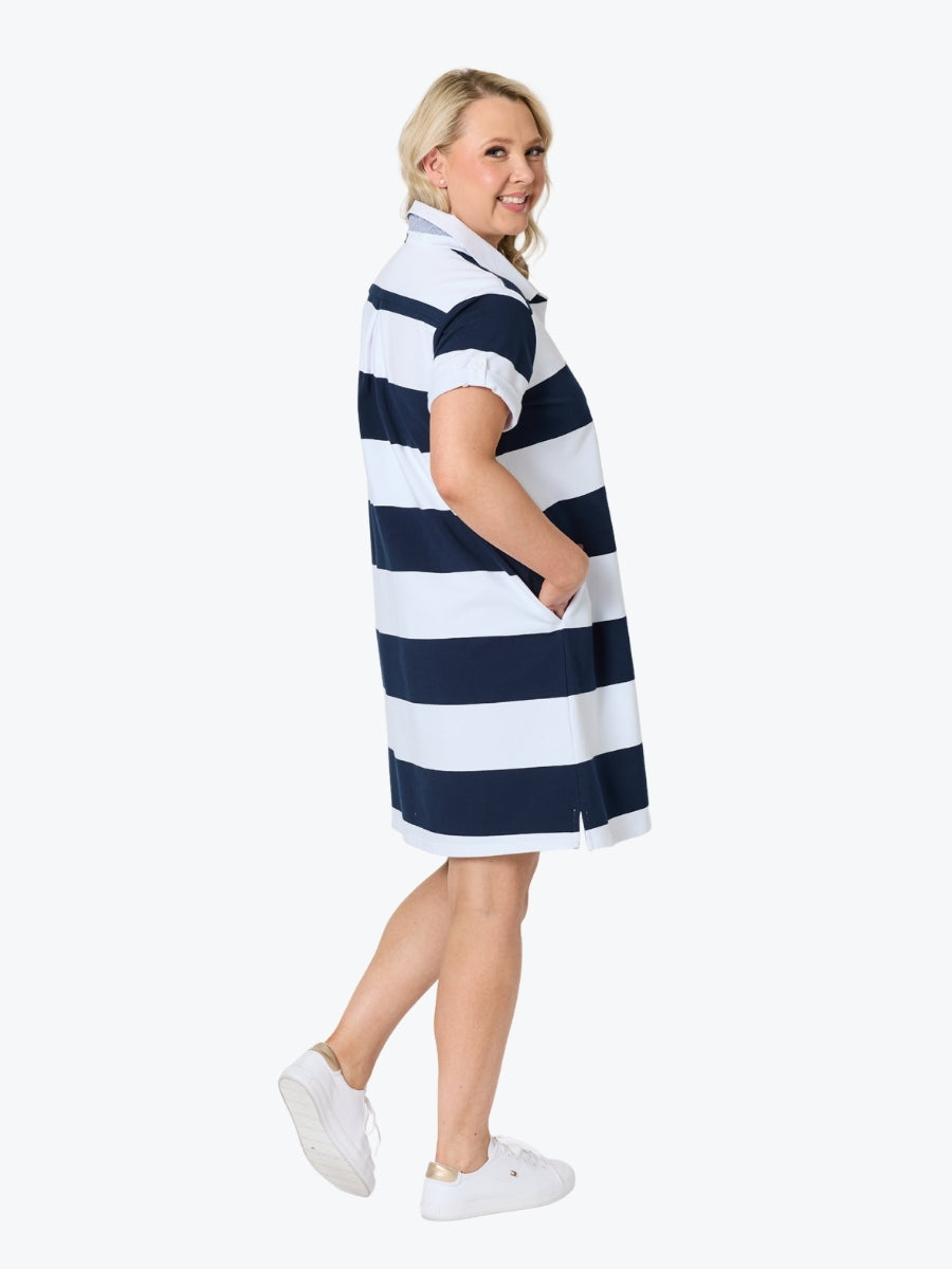 Riviera Polo Stripe Dress | Navy/White
