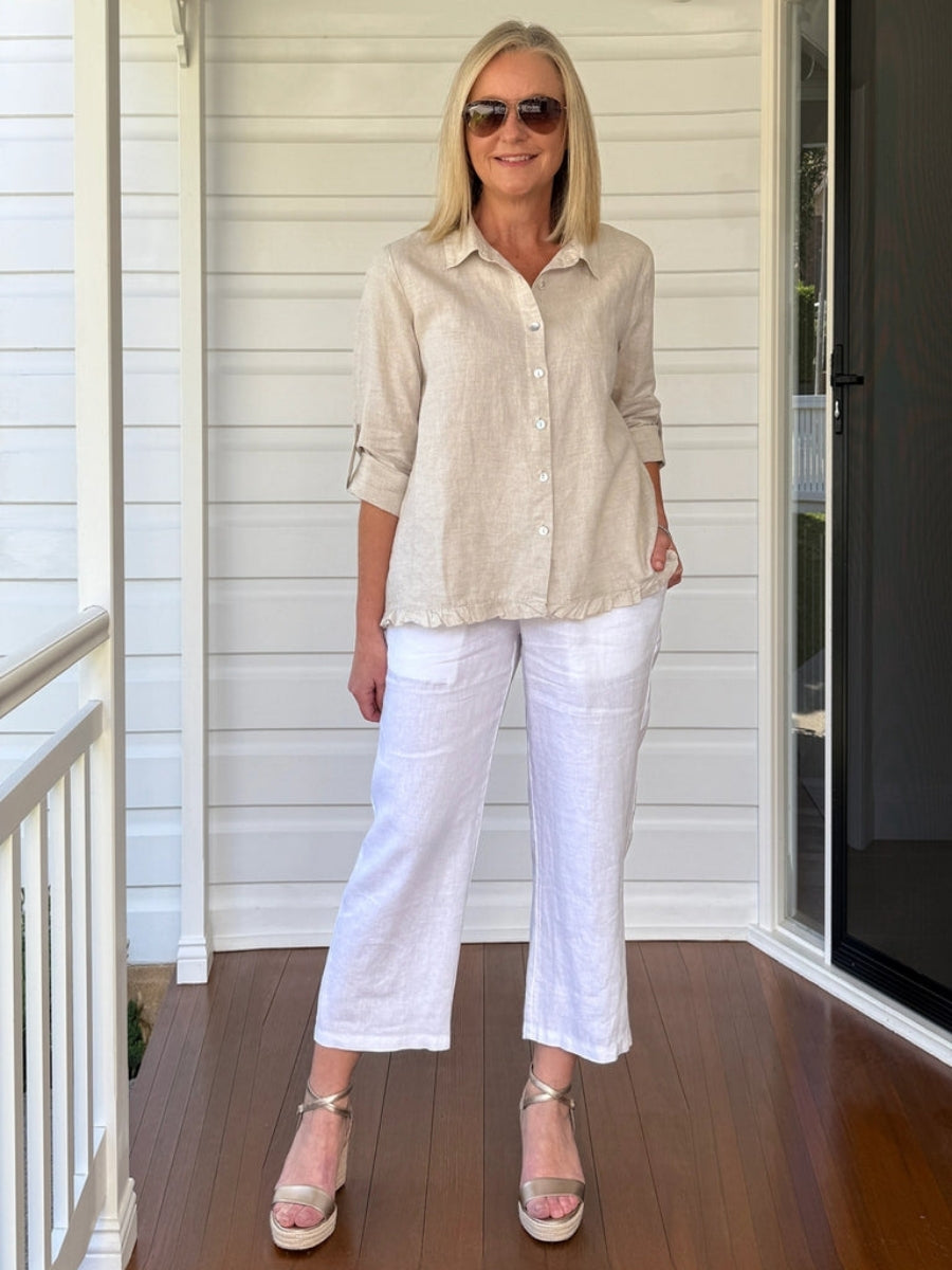 Gordon Smith Ruffle Hem Linen Shirt 41002