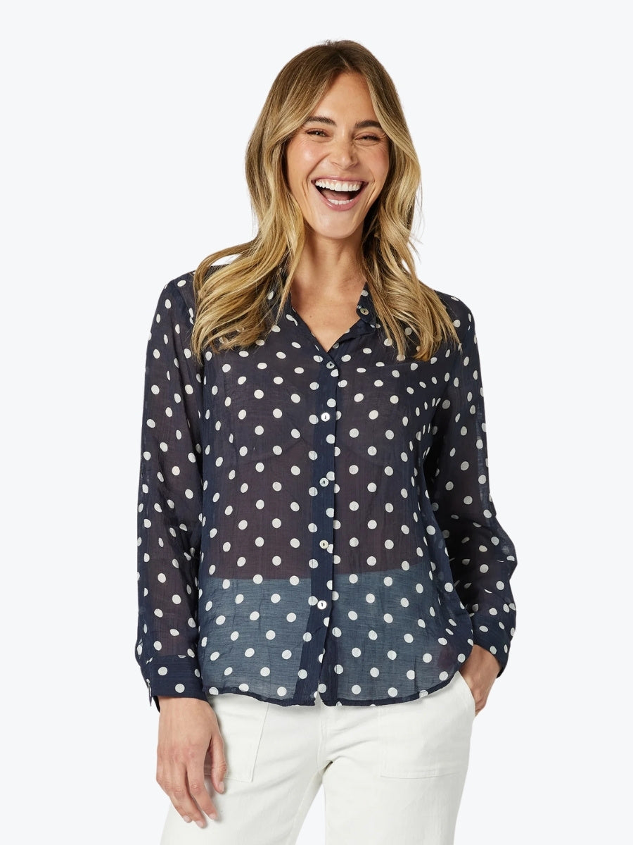 Gordon Smith Sorrento Spot Shirt Navy with white spots