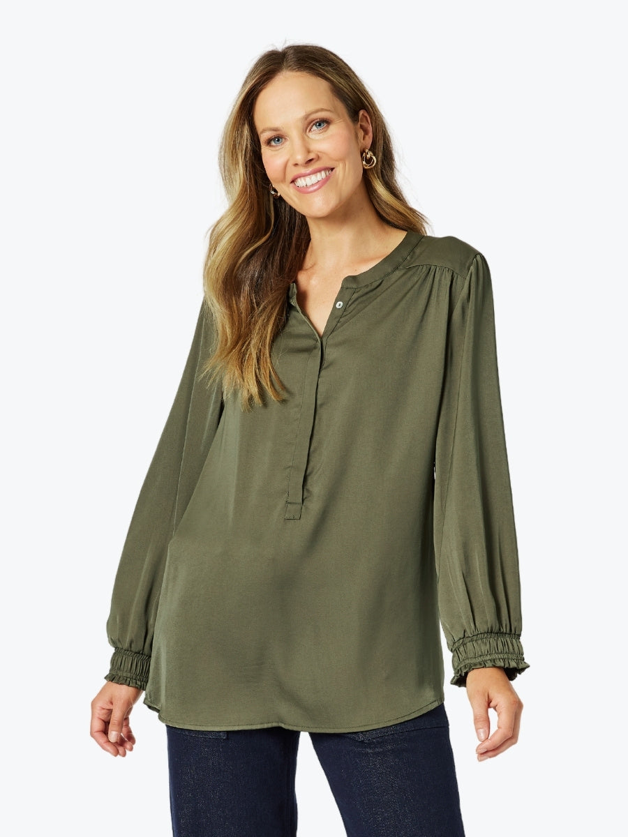 Hammock & Vine Luxe Nehru Top in Khaki