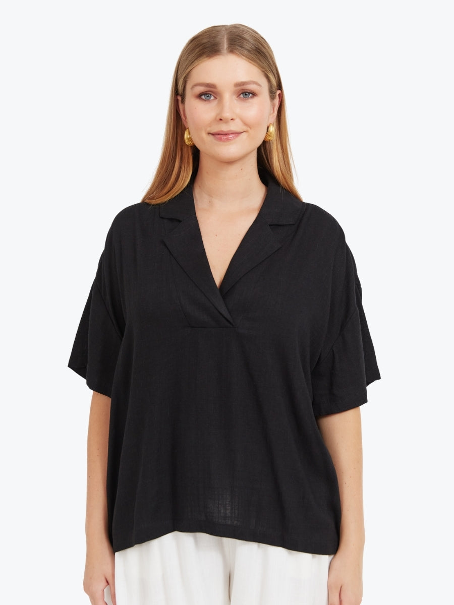 Haven Jardin Collared Top in Black
