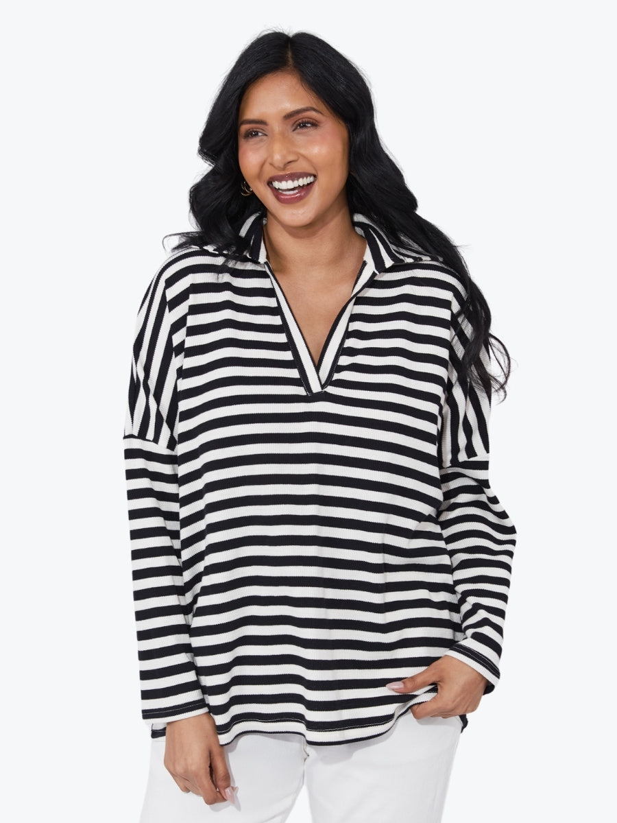 Haven La Paz Top in Kohl black and white stripes