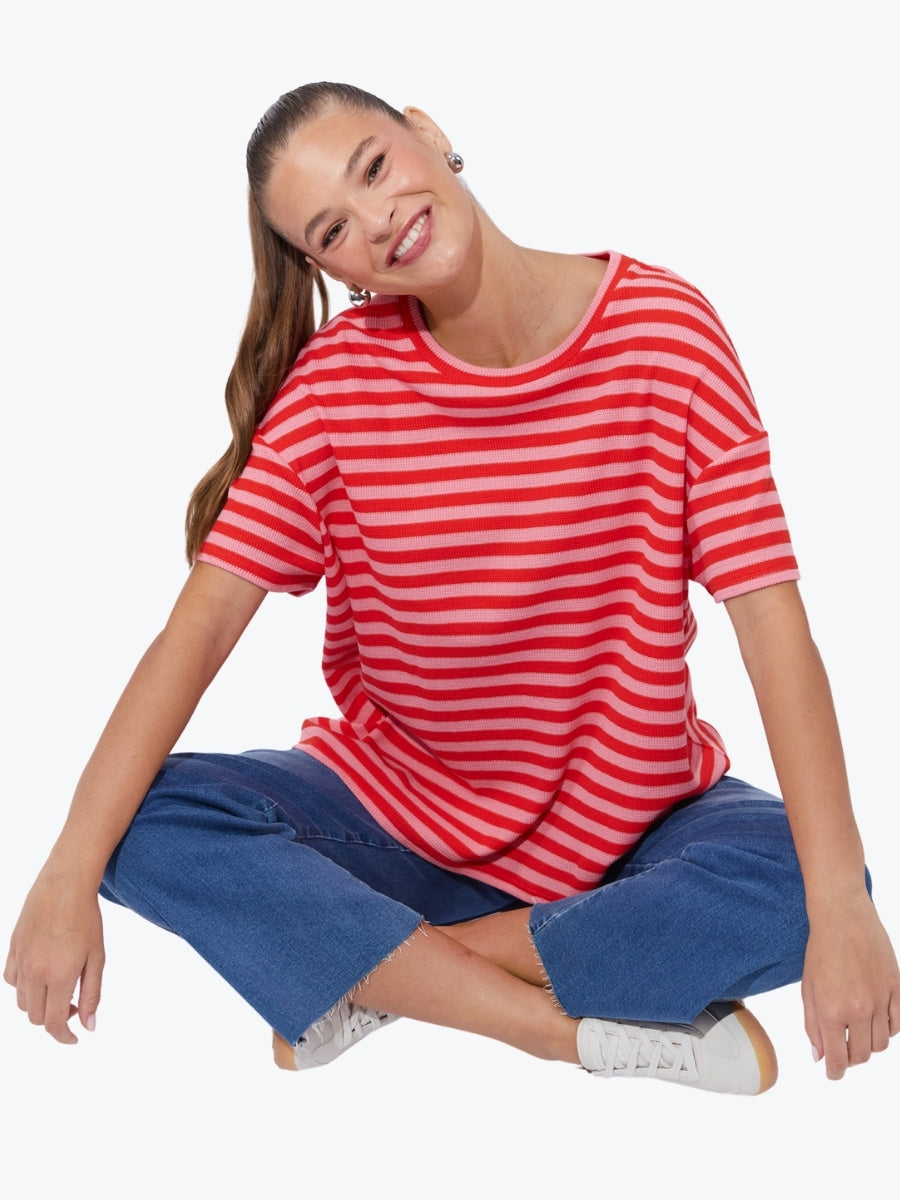 Haven La Paz Tshirt in Chili red and pink stripes