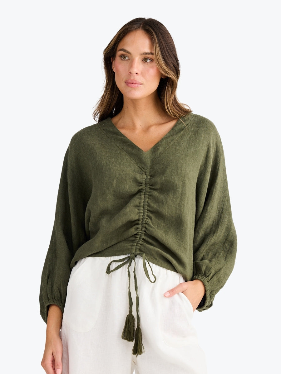 Holiday Happy Hour Top in Olive