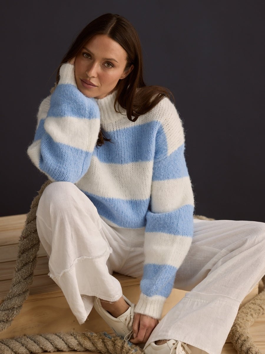 Holiday Island Knit in Blue and White Stripe