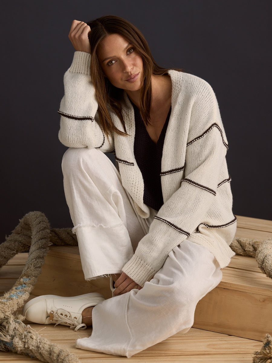 Holiday Seaside Cardi in Chocolate Stripe