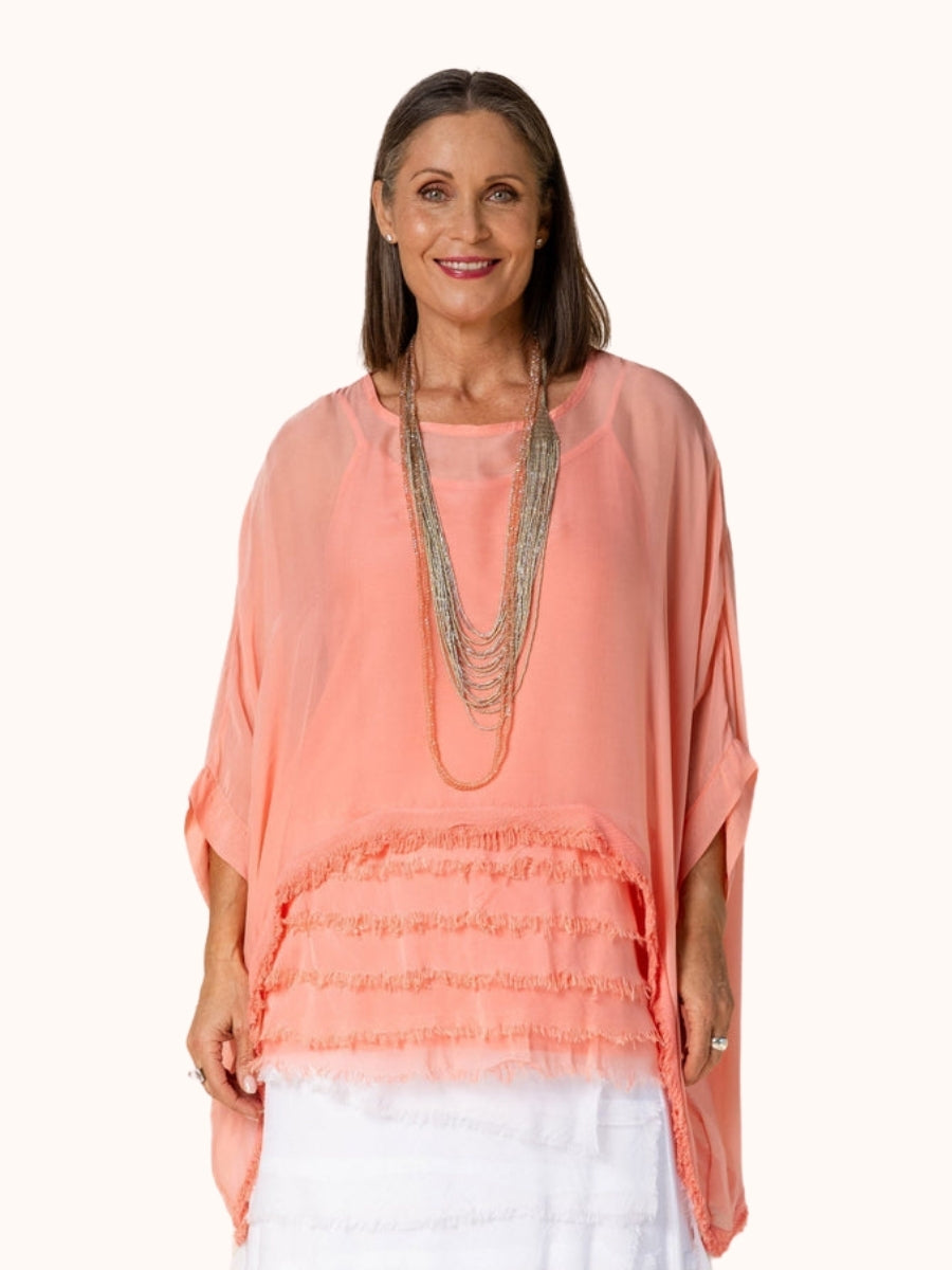 Imagine Fashion Farah Silk Top Coral Crush layer top
