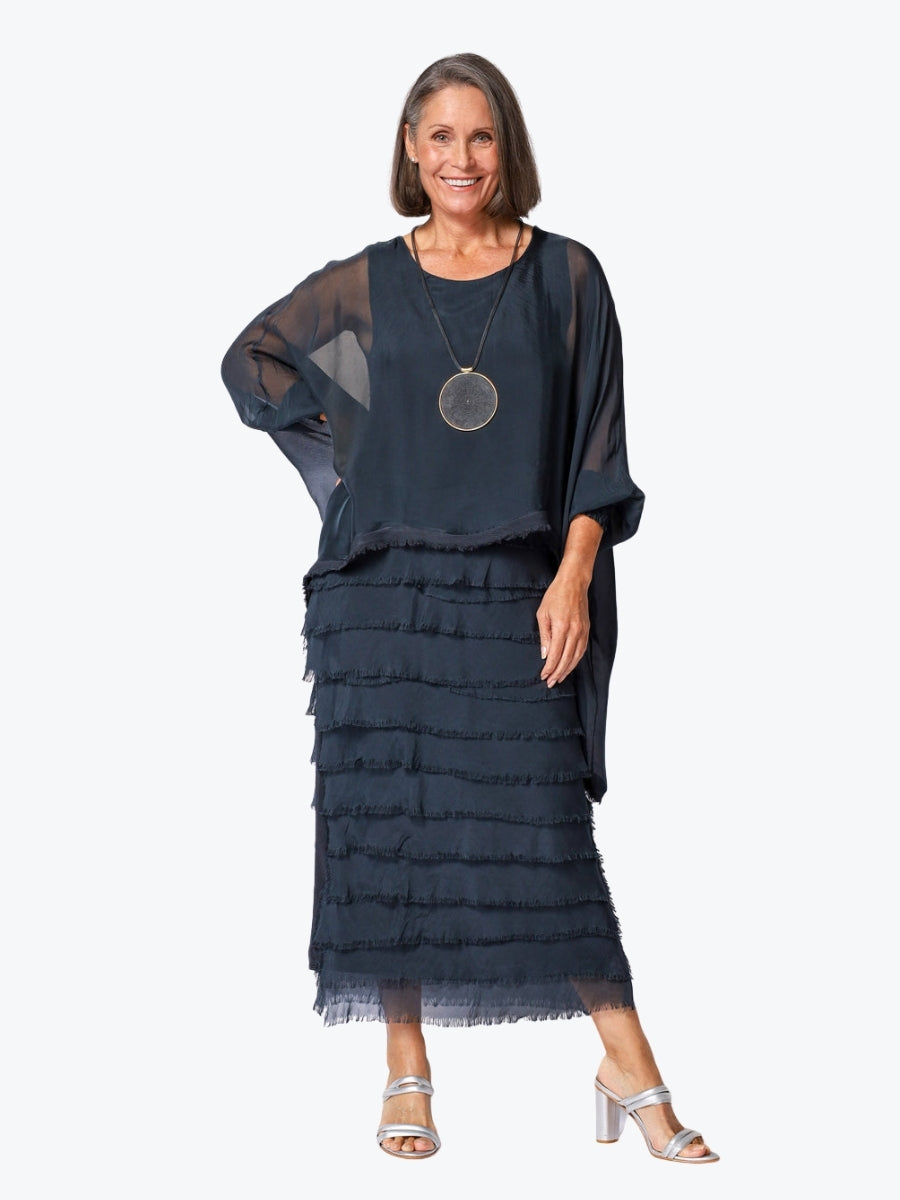 Imagine Fashion Netty Silk Dress in Granite