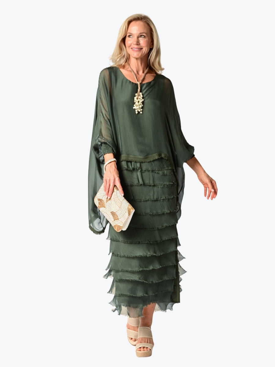 Imagine Fashion Netty Silk Dress in Khaki