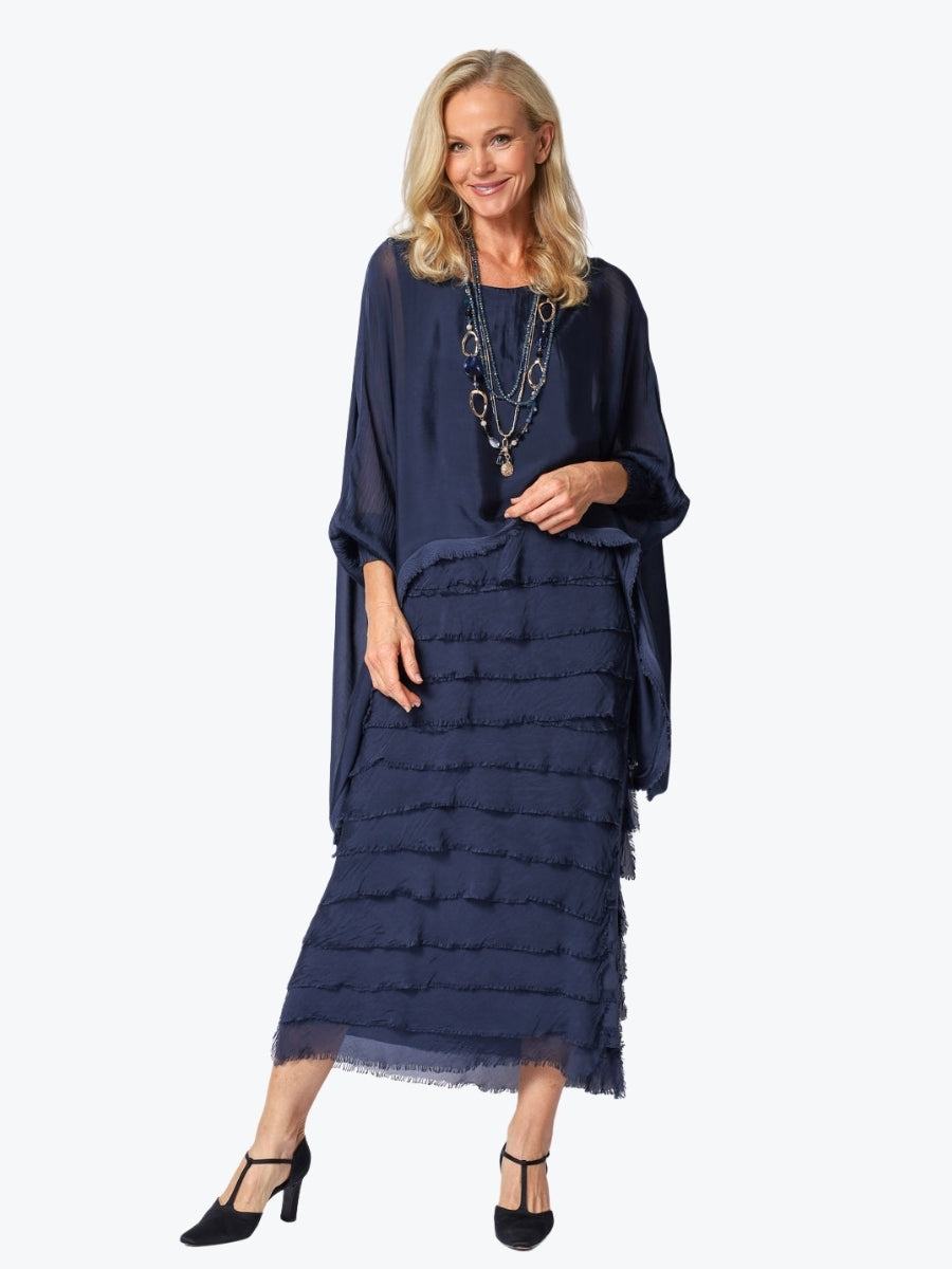 Imagine Fashion Netty Silk Dress in Navy