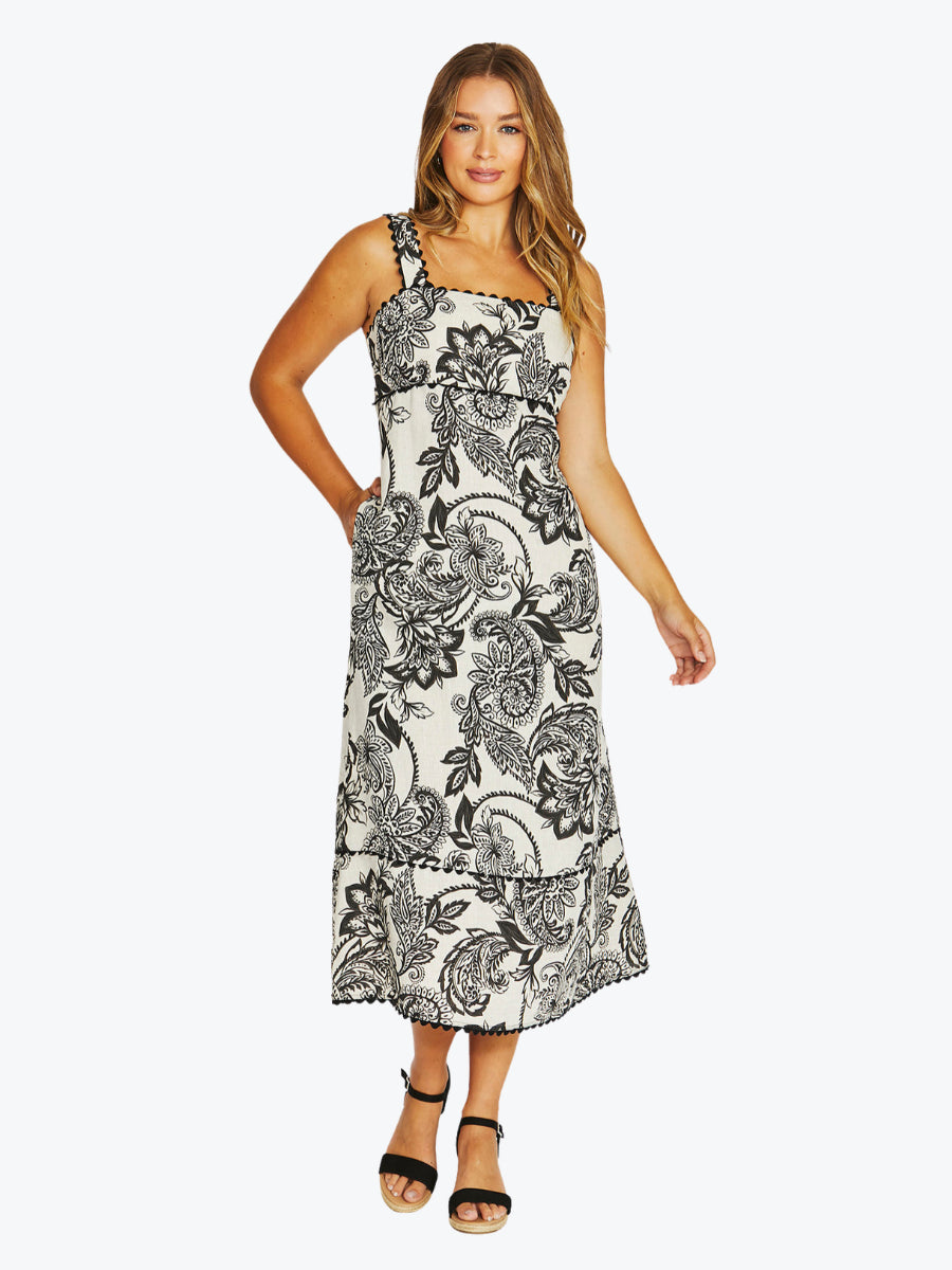 Jump Bohemia Ric Rac Dress | Black/Flax