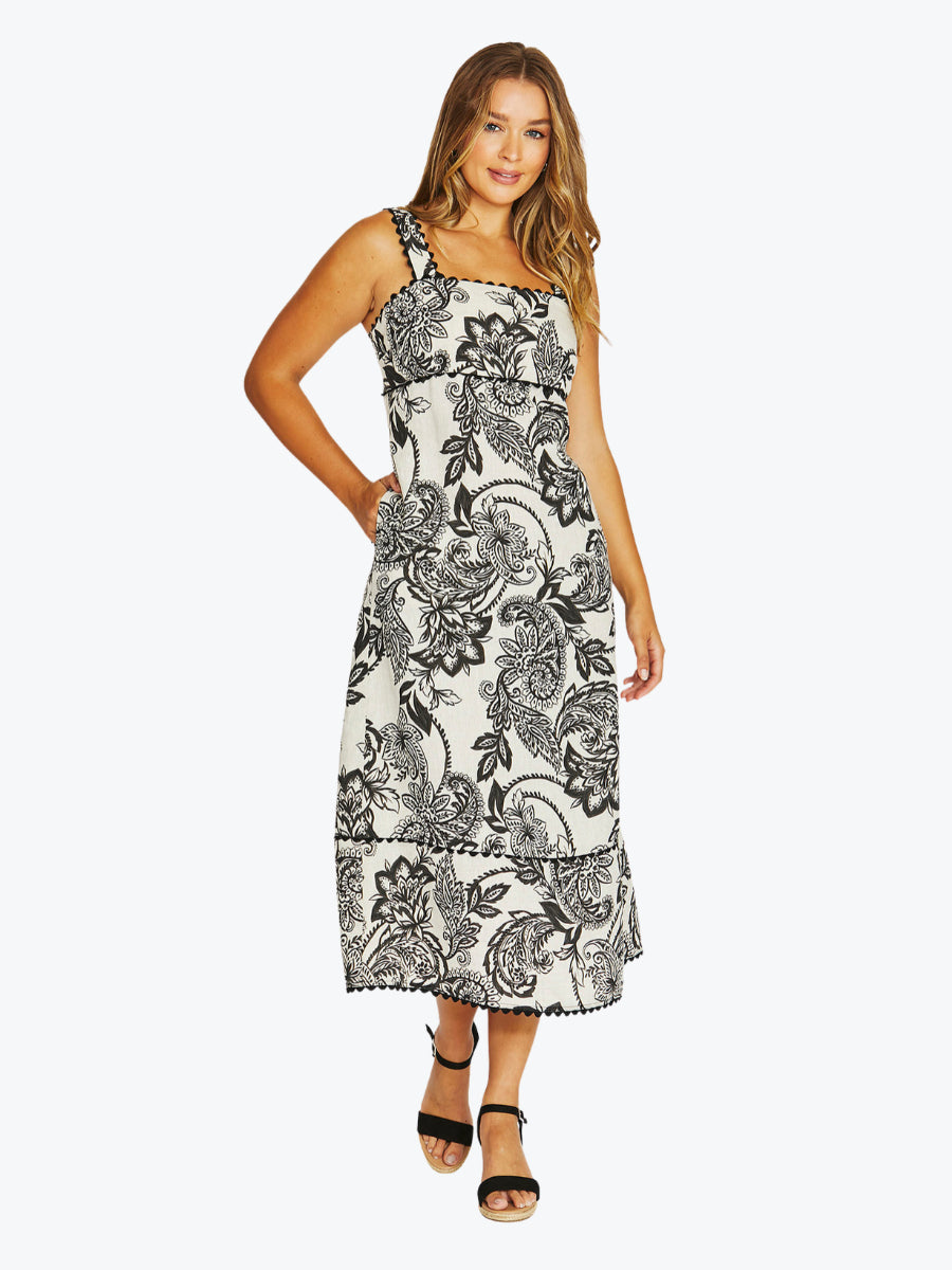 Jump Bohemia Ric Rac Dress | Black/Flax