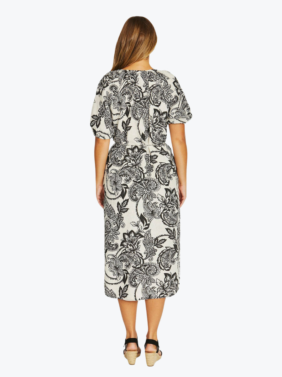 Jump Bohemia Short Sleeve Tie Dress | Black/Flax