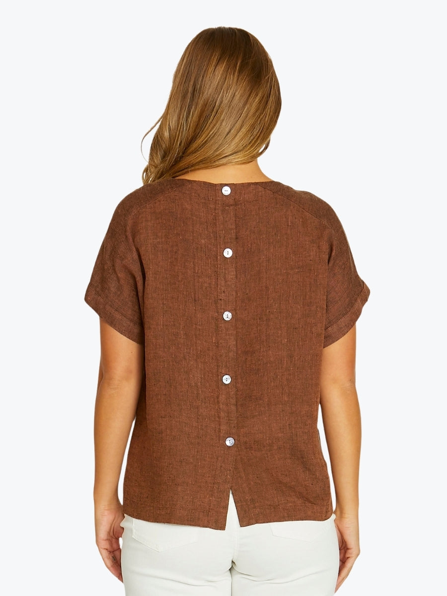 Jump Boxy Short Sleeve Linen Top | Cinnamon