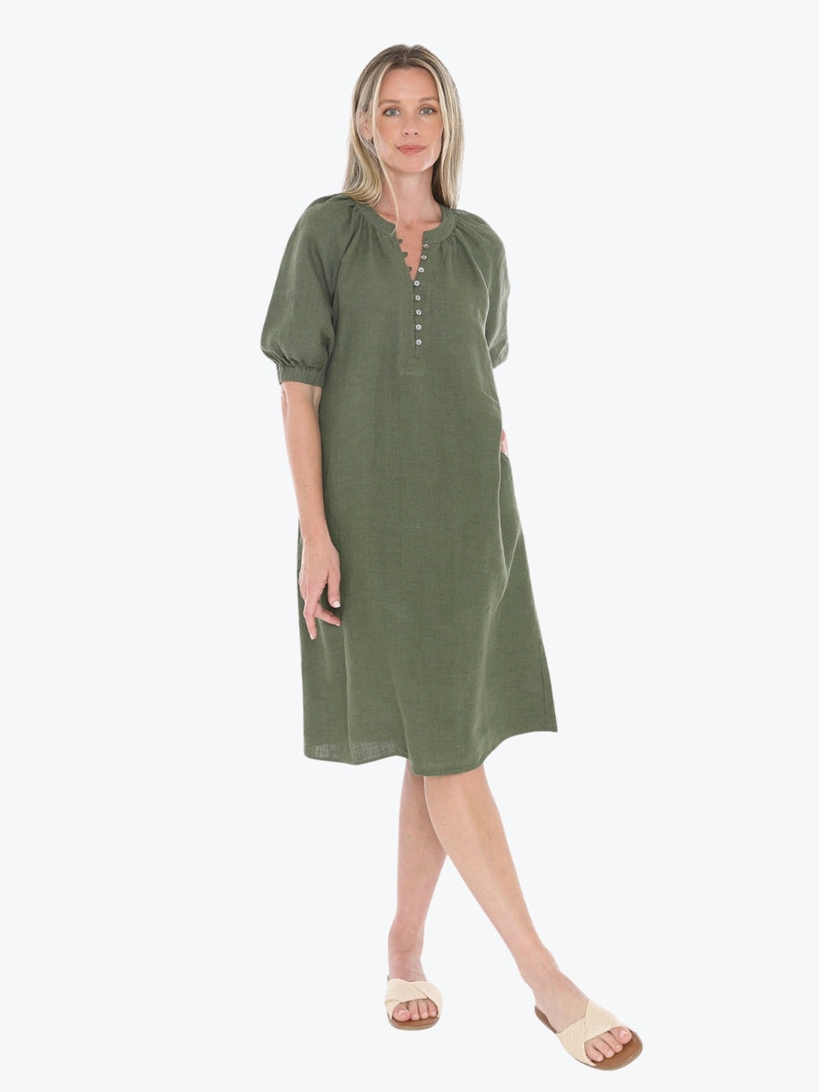 Jump Button Neck Dress in Basil