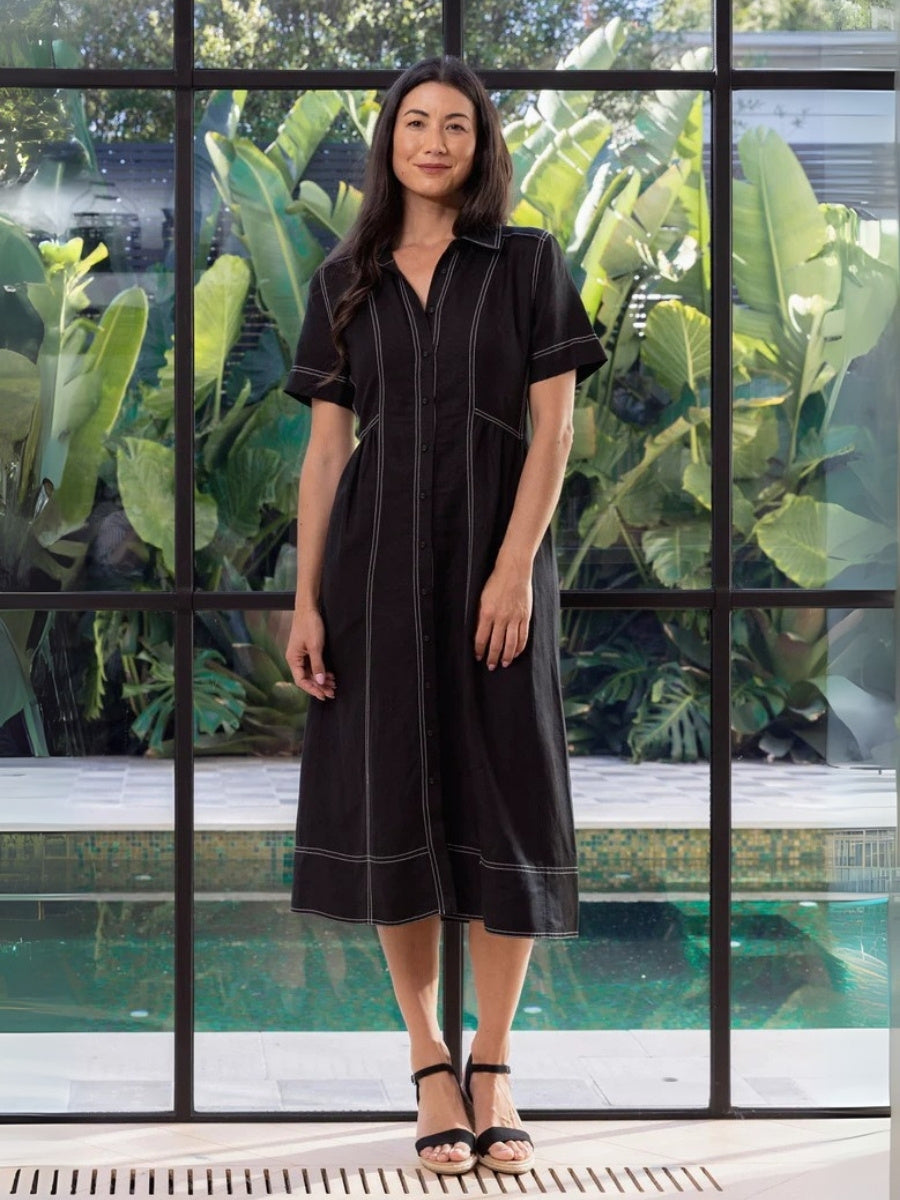 Jump Contrast Stitch Dress in Black