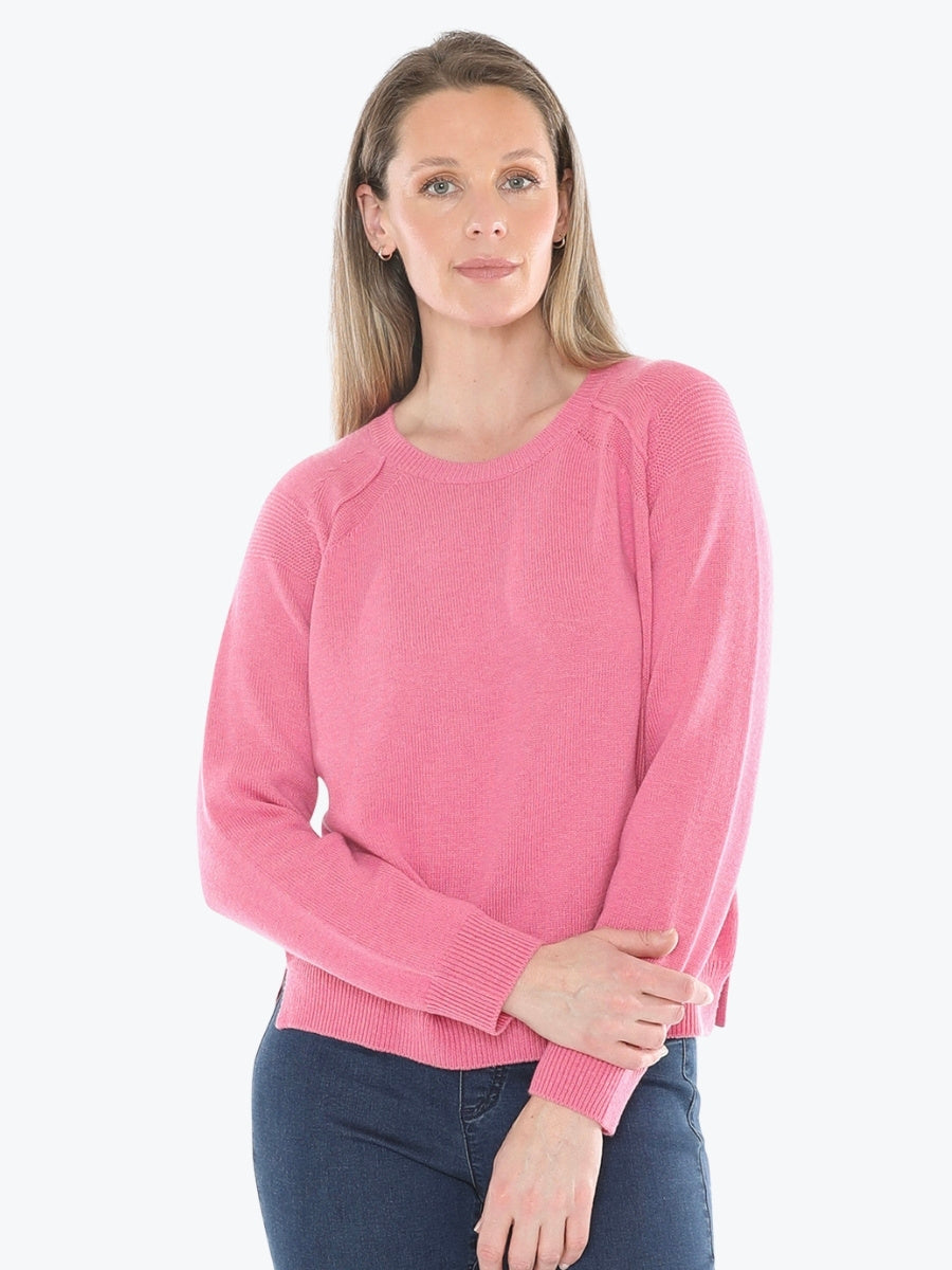 Jump Detail Raglan Pullover in Pink Marle