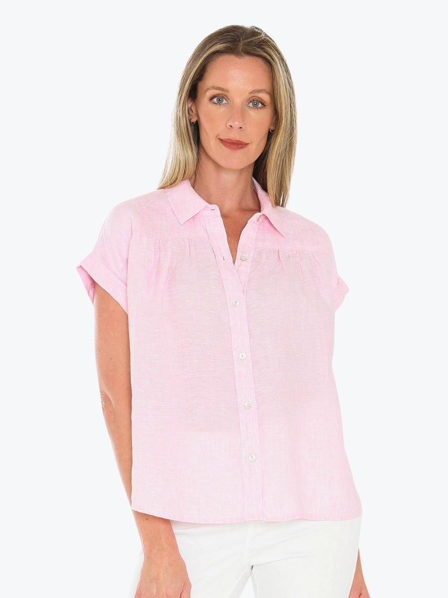 Jump Gather Short Sleeve Shirt in Peony