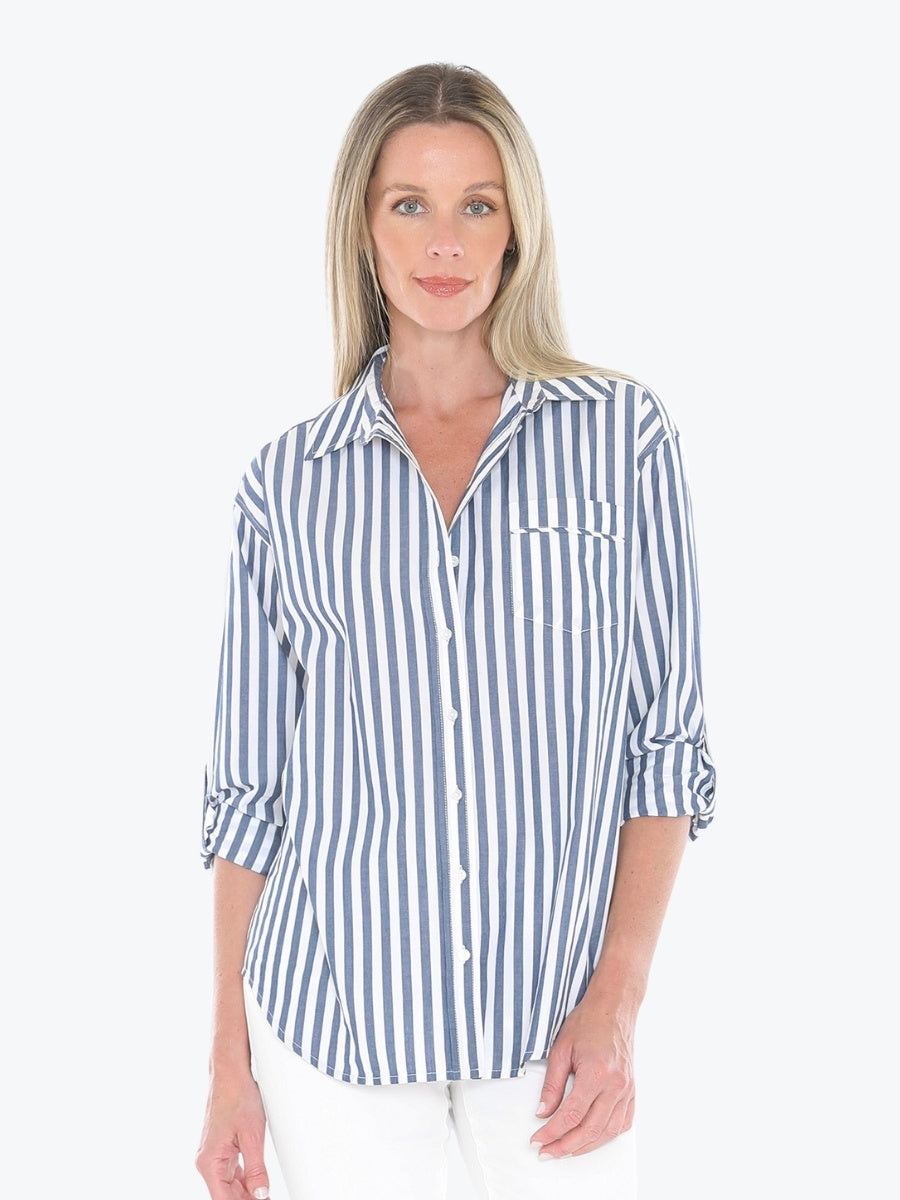 Jump Holiday Stripe Shirt in Navy/White