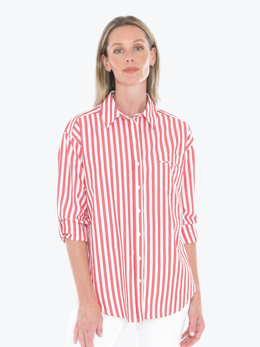 Jump Holiday Stripe Shirt in Tomato/White