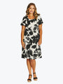 Jump Lush Mono Gather Dress | Black/Ecru