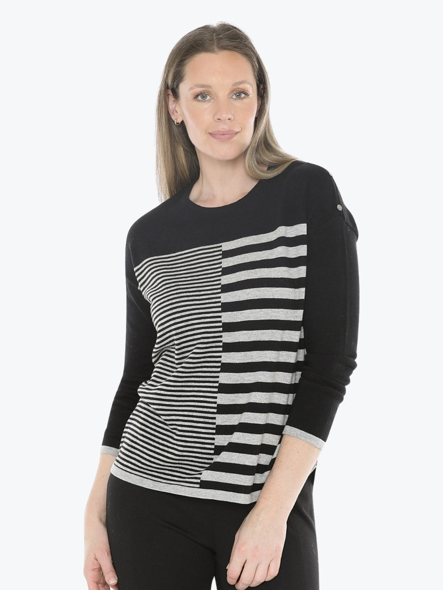 Jump Mixed Stripe Pullover in Black