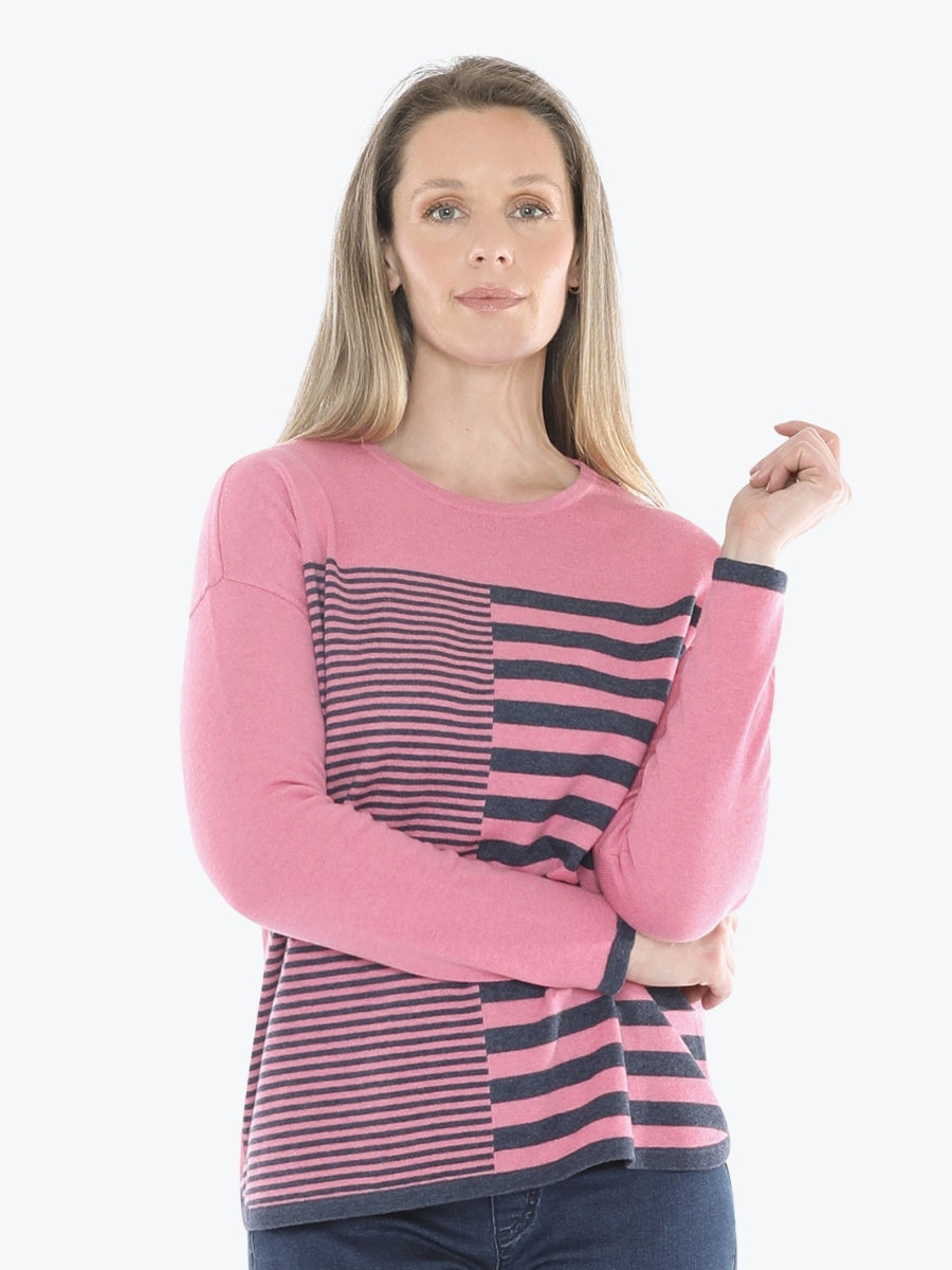 Jump Mixed Stripe Pullover in Pink Marle