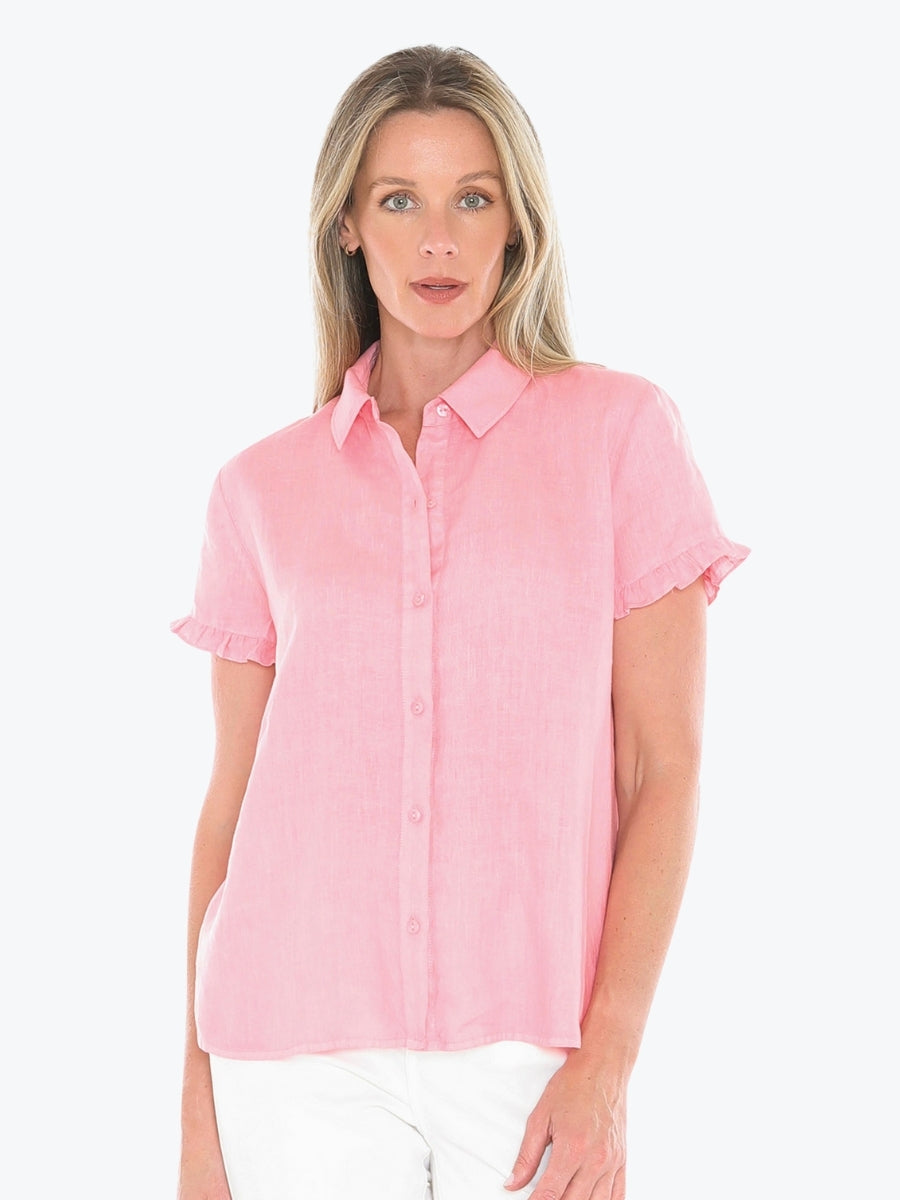 Jump Pigment Dyed Ruffle Shirt in Strawberry
