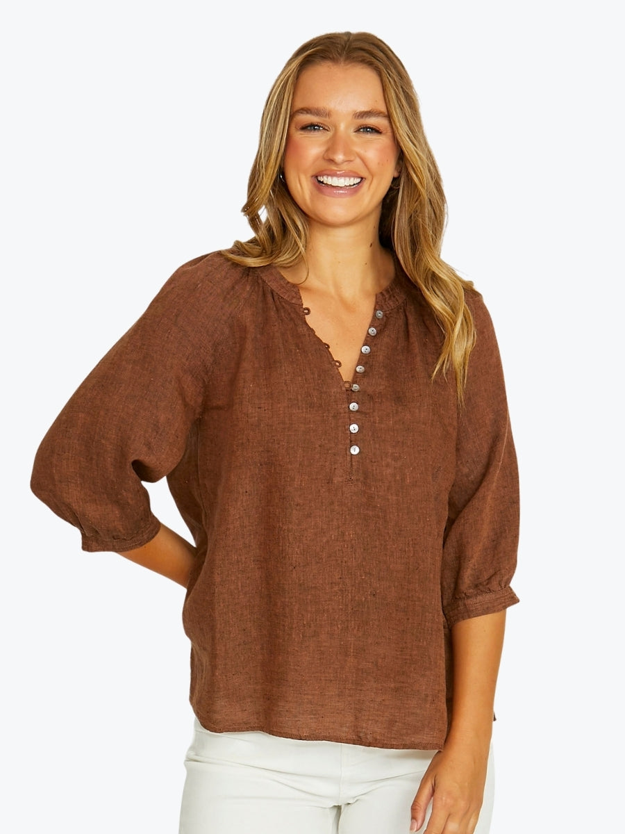 Jump Raglan Button Neck Top | Cinnamon