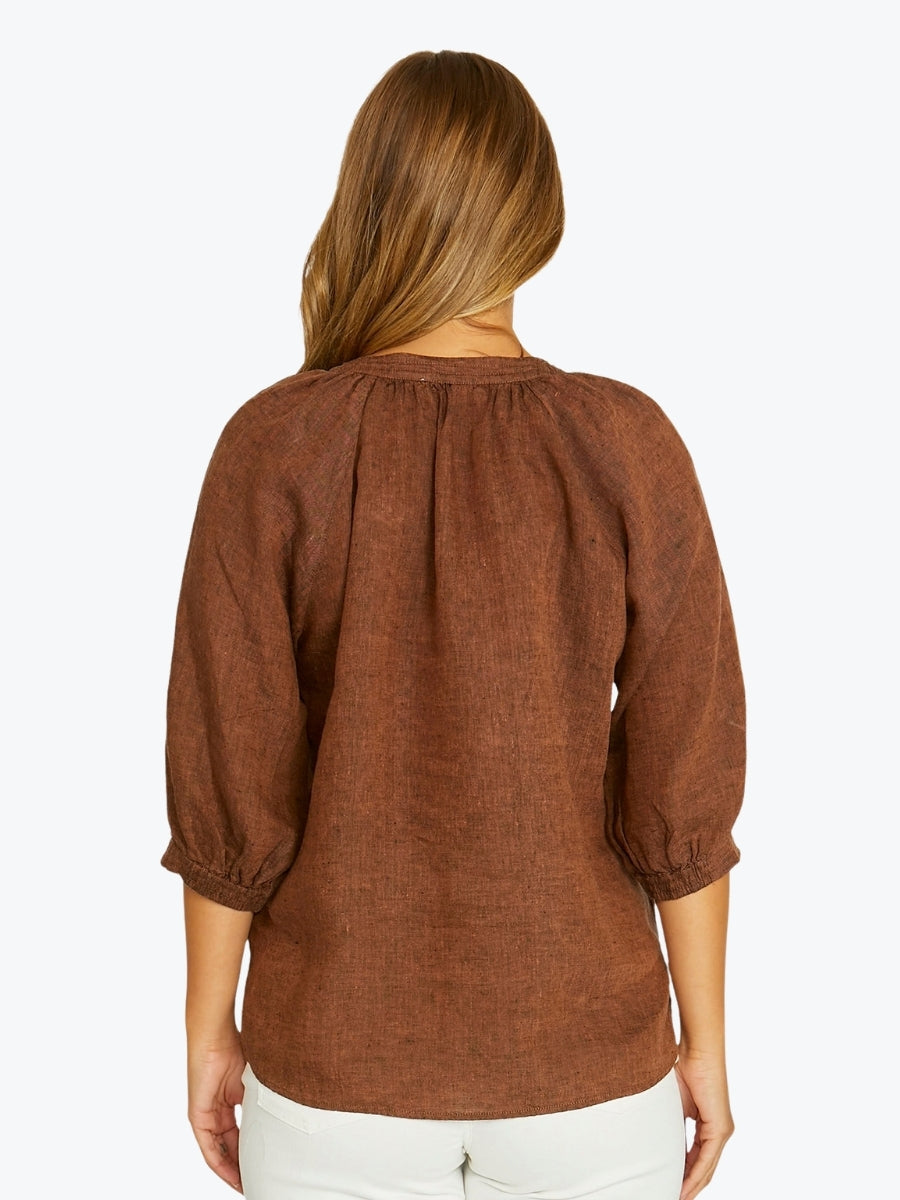 Jump Raglan Button Neck Top | Cinnamon