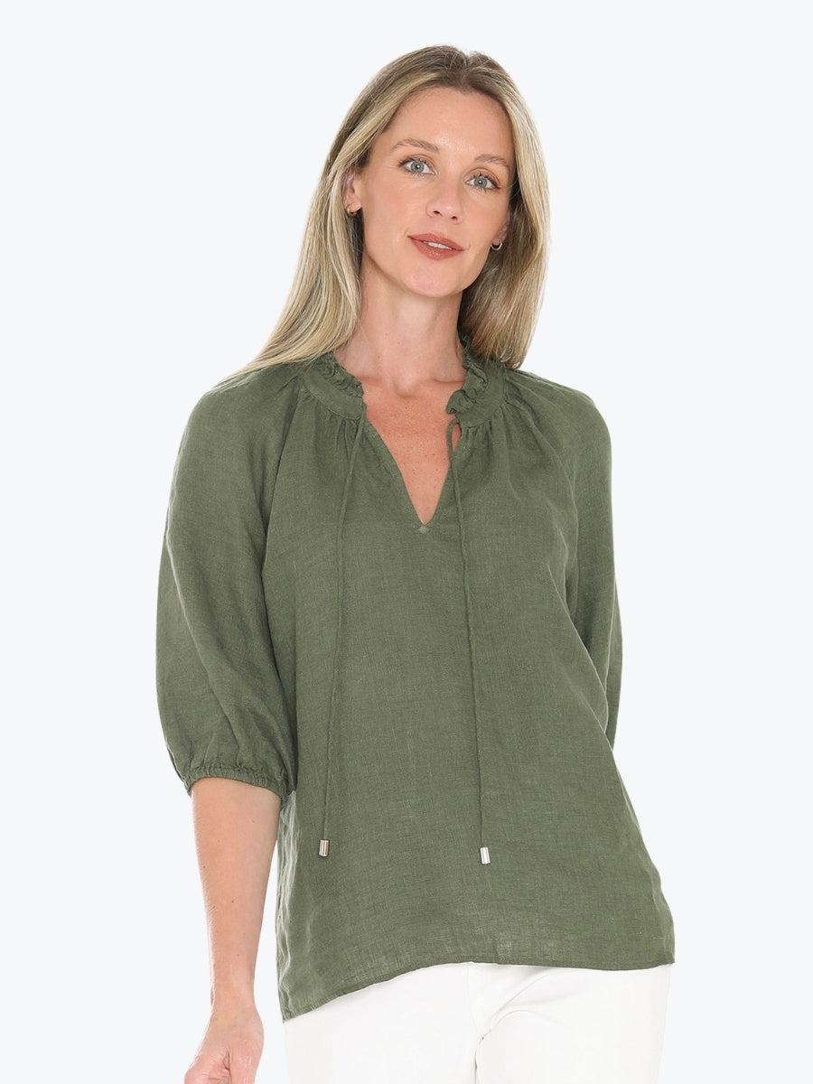 Jump Ruffle Neck Top in Basil