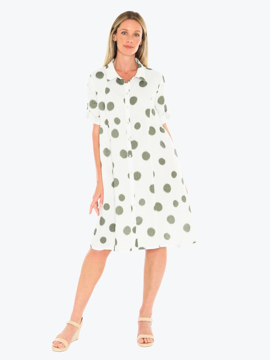 Jump Scratch Spot Dress in White/Basil