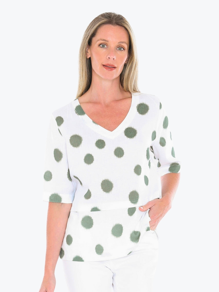 Jump Scratch Spot Top in White/Basil