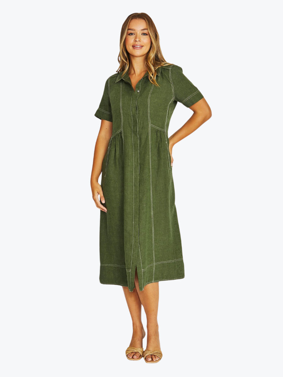 Jump Seam Detail Shirt Dress | Evergreen