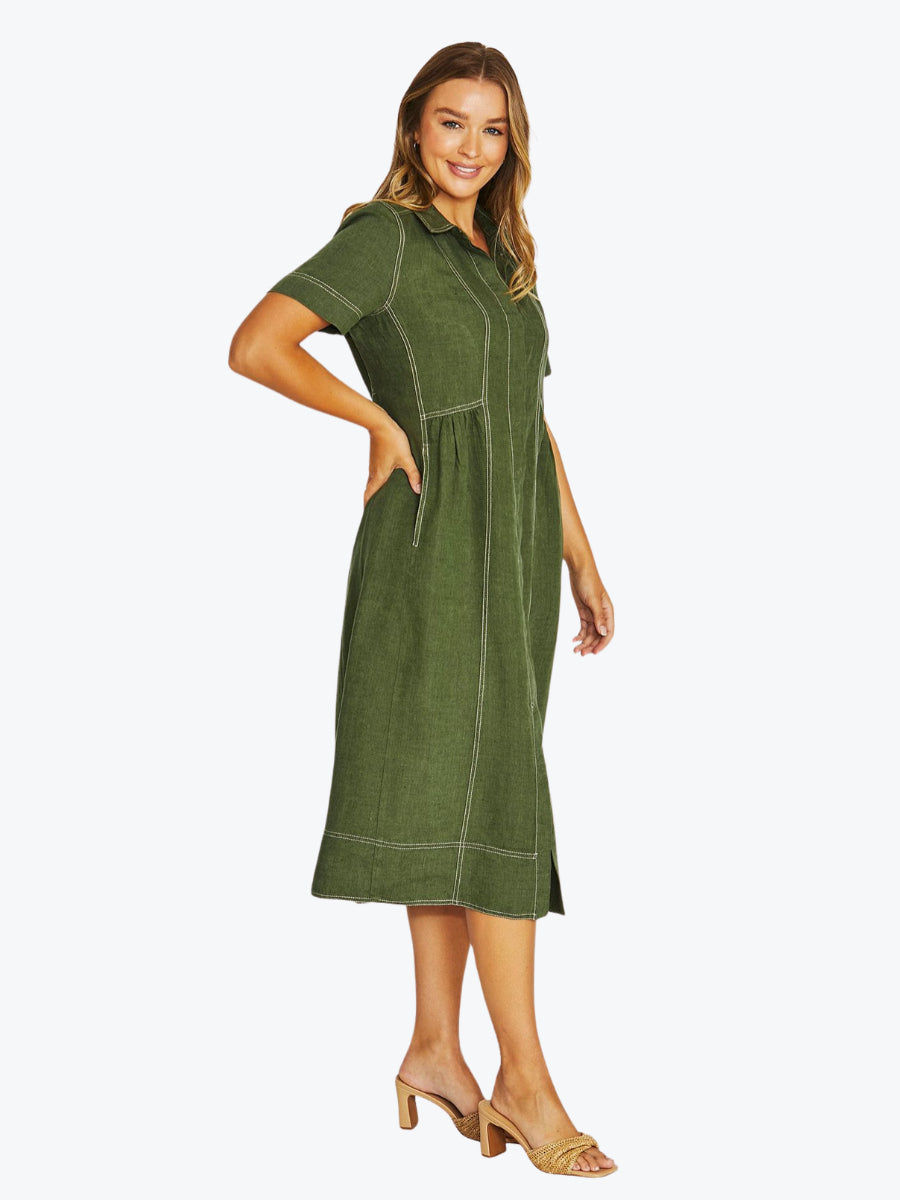 Jump Seam Detail Shirt Dress | Evergreen
