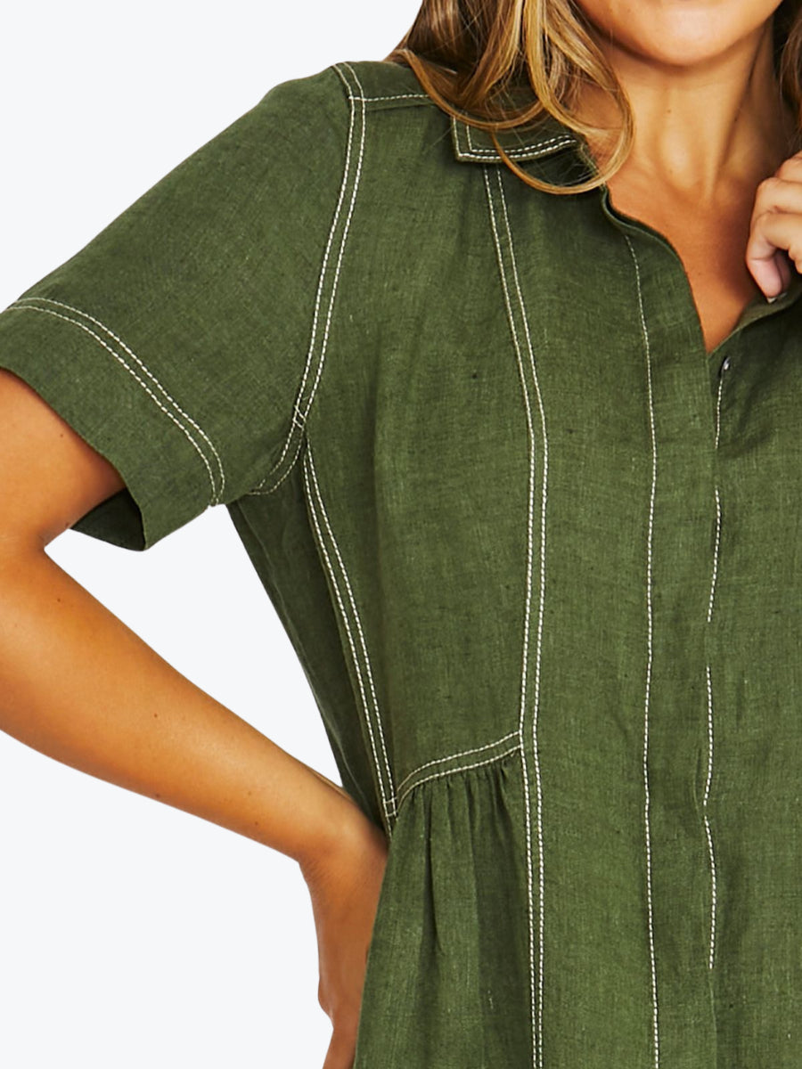 Jump Seam Detail Shirt Dress | Evergreen