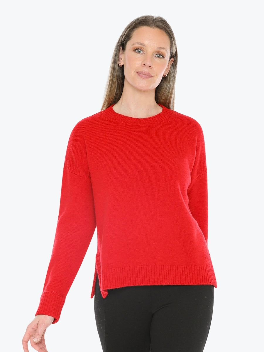 Jump Side Detail Crew Pullover in Cherry