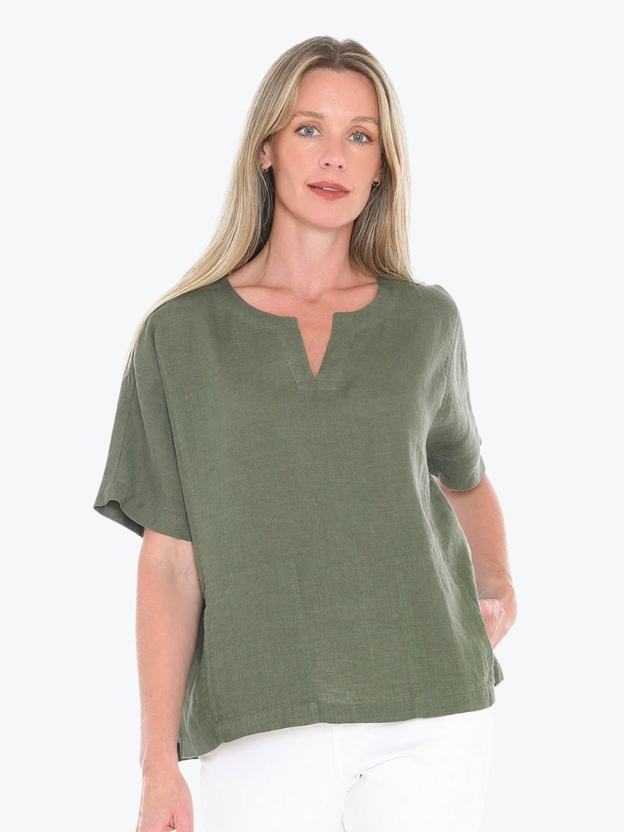 Jump Two Pocket Linen Top in Basil