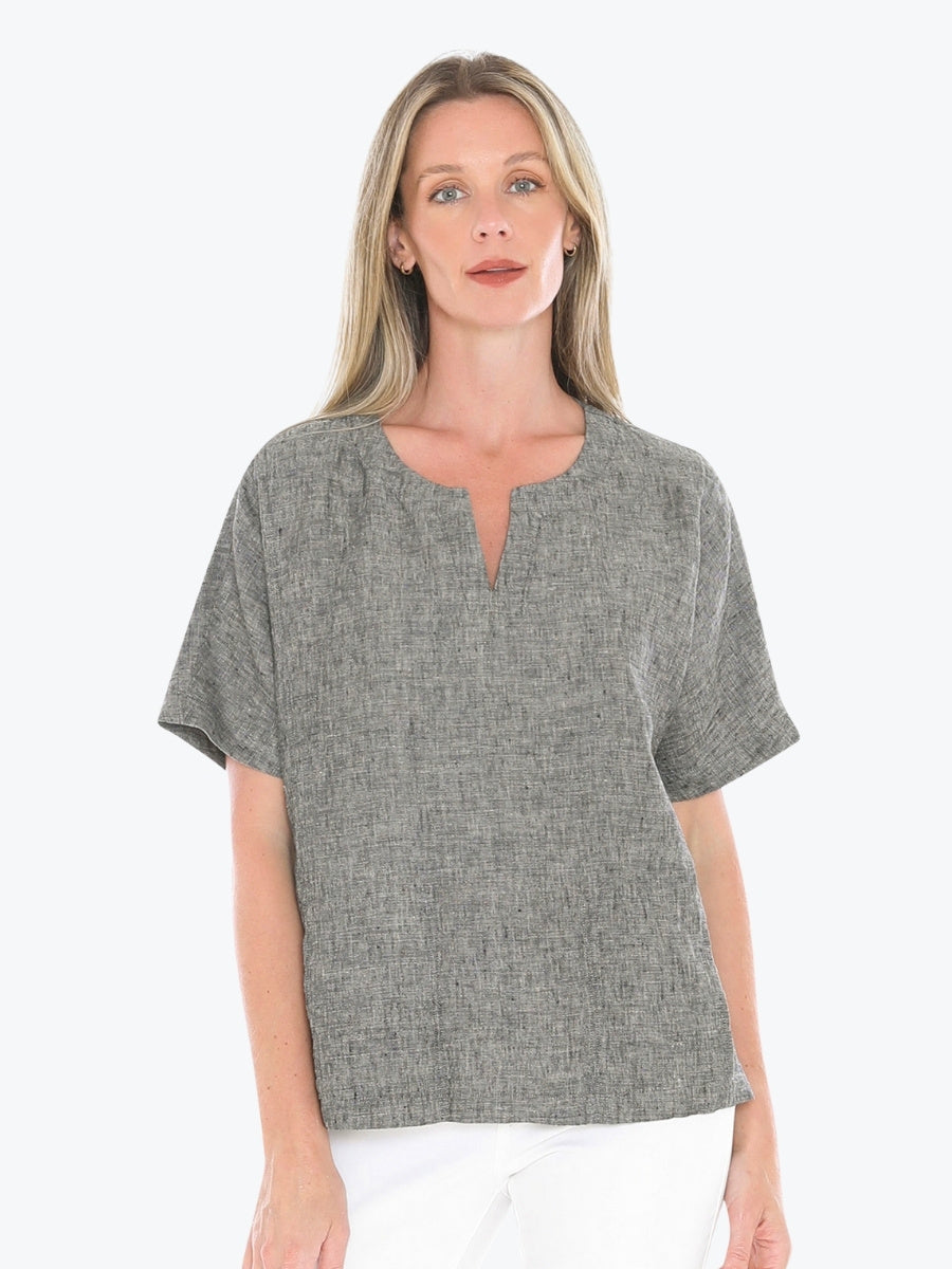Jump Two Pocket Linen Top in Blackstone