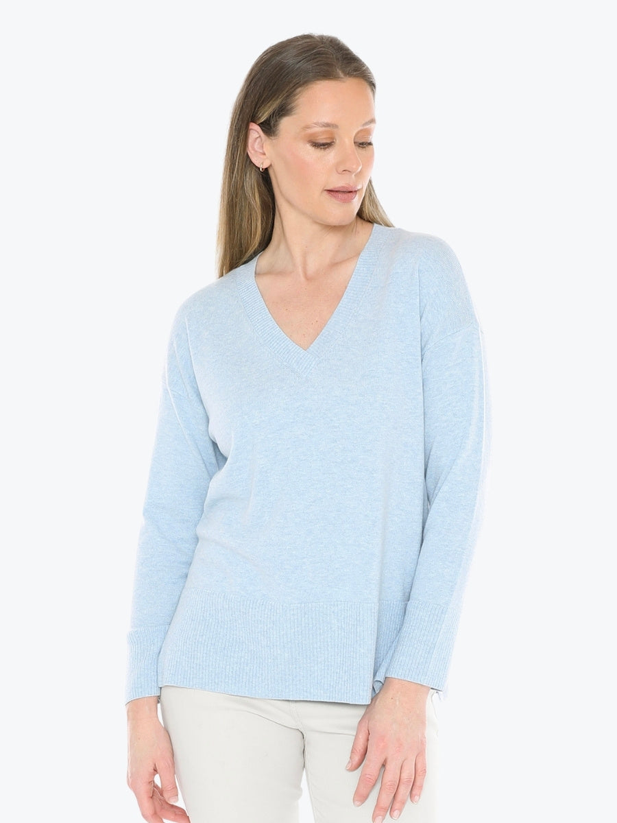 Jump V Neck Rib Detail Pullover