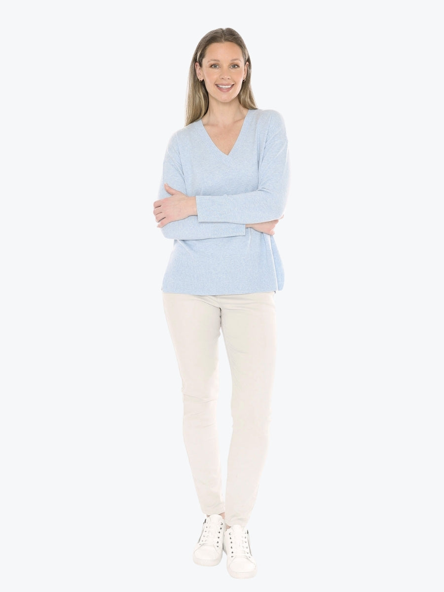 Jump V Neck Rib Detail Pullover