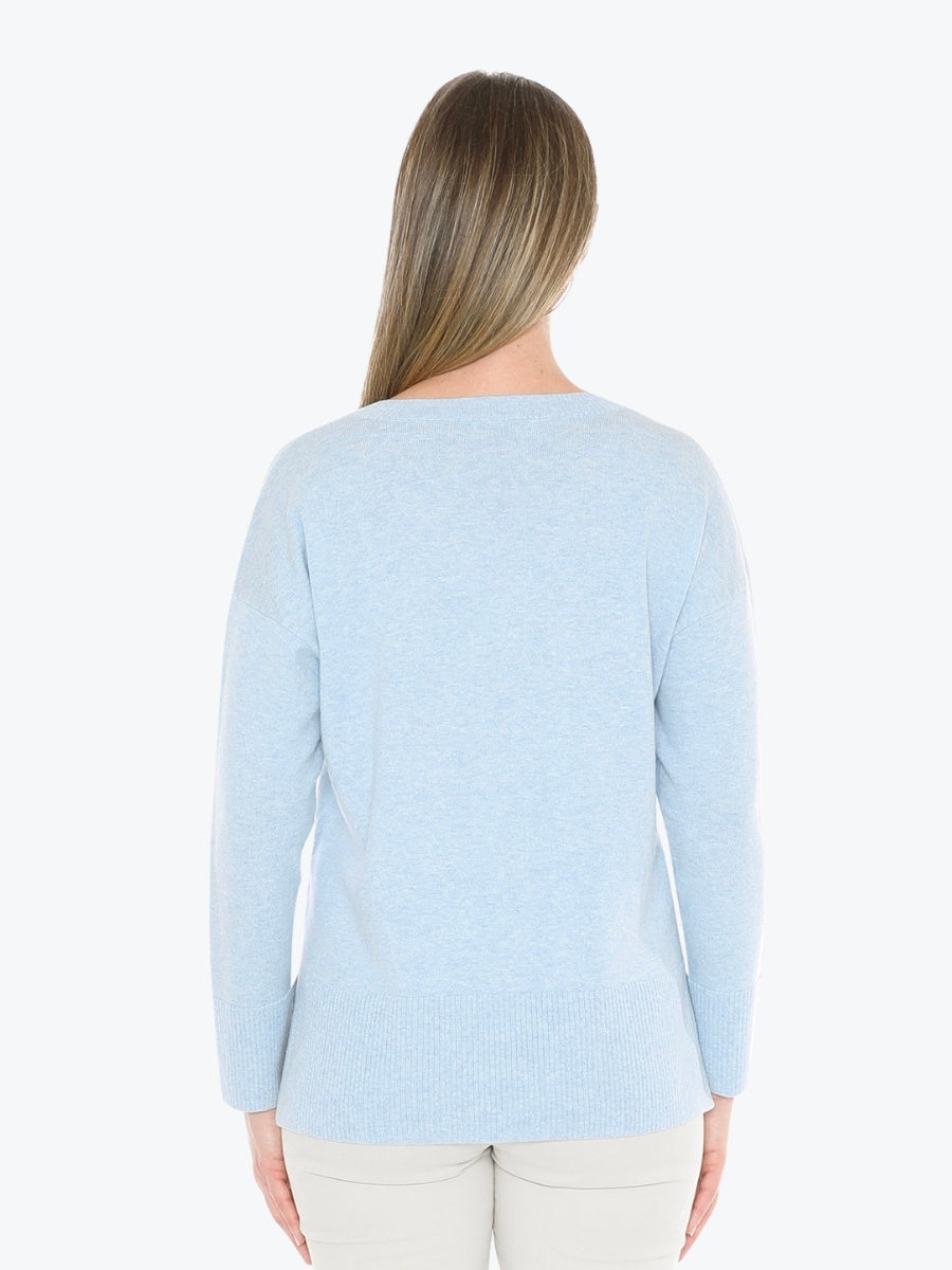 Jump V Neck Rib Detail Pullover