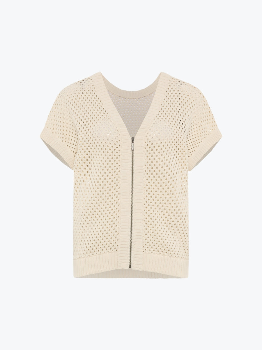 Marco Polo Two Way Zip Thru Knit | Oyster 1