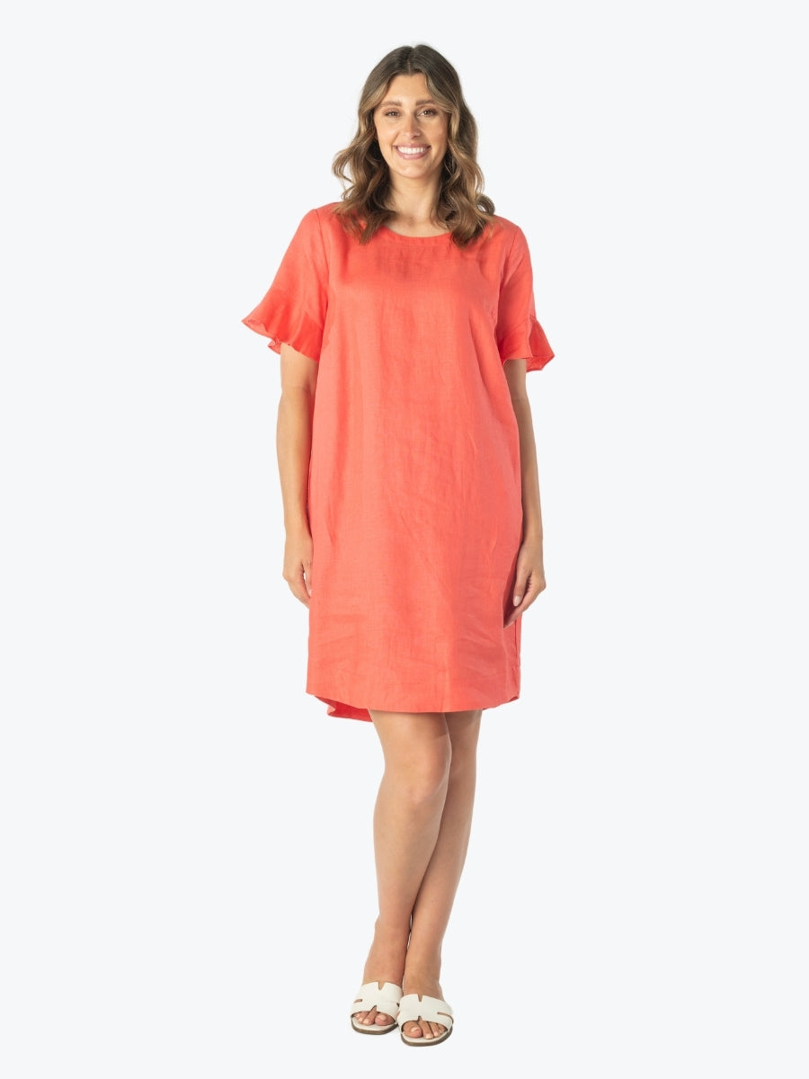 Maglia flutter sleeve linen dress coral