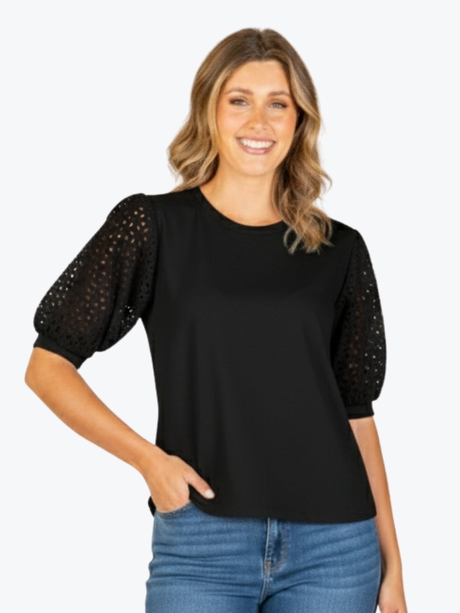 Maglia Lace Sleeve Top in Black